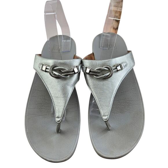 Fitflop Lulu Sandals Womens 11 Metallic Silver Leather Thong Toe Post Chain - Picture 5 of 11